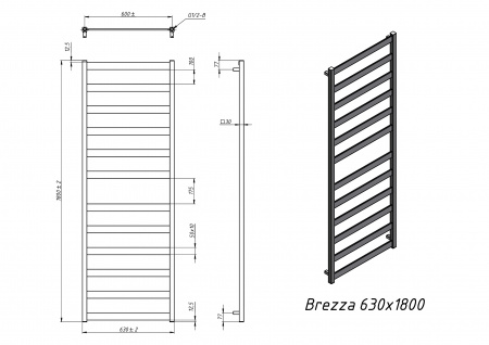 Полотенцесушитель электрический Grota Brezza 630x1800 черный