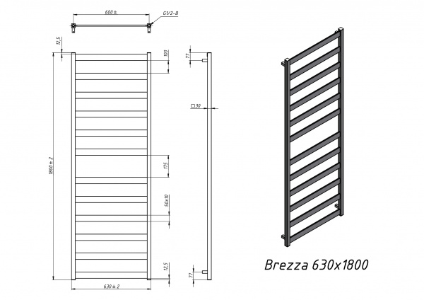 Полотенцесушитель электрический Grota Brezza 630x1800 черный