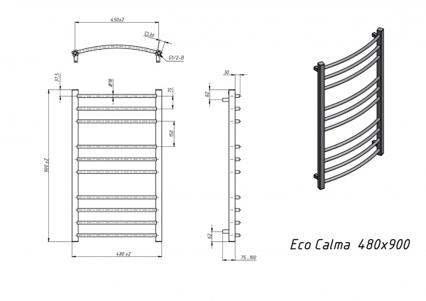 Полотенцесушитель водяной Grota Eco Calma 480x900 белый