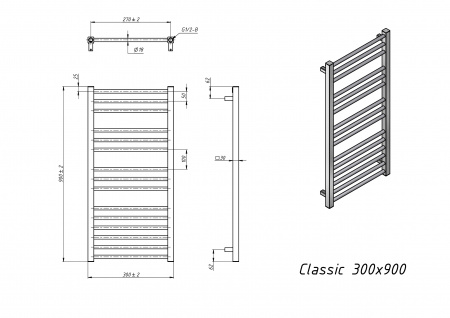 Полотенцесушитель водяной Grota Classic 300x900 черный