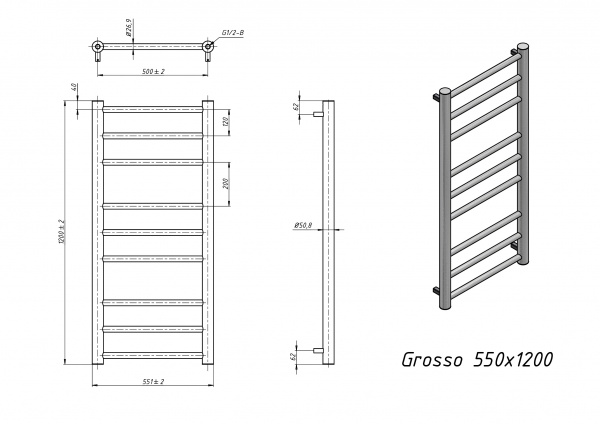 Полотенцесушитель электрический Grota Grosso 550x1200 черный