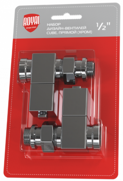 Набор дизайн-вентилей CUBE Royal Thermo, прямой (хром) 1/2"