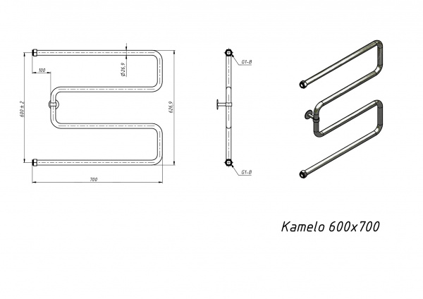 Полотенцесушитель водяной Grota Kamelo 600x700 хром глянцевый
