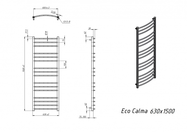 Полотенцесушитель электрический Grota Eco Calma 630x1500 черный