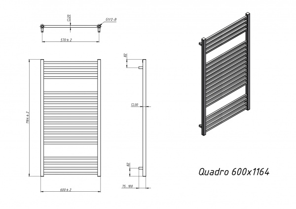 Полотенцесушитель водяной Grota Quadro 600х1164 черный