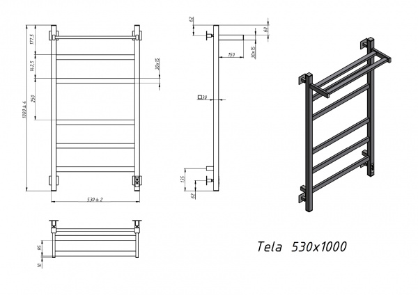 Полотенцесушитель электрический Grota Tela 530х1000 белый