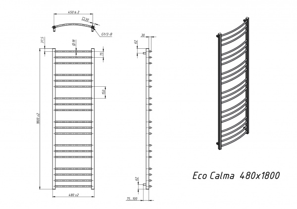 Полотенцесушитель водяной Grota Eco Calma 480x1800 черный