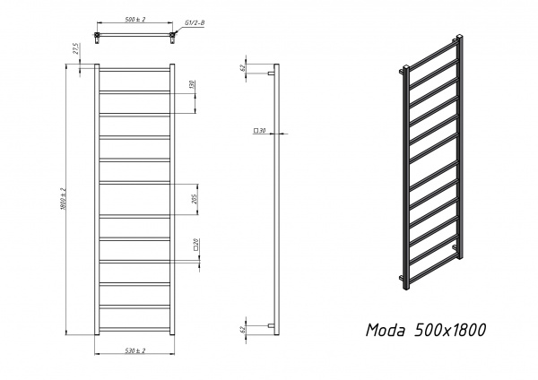 Полотенцесушитель водяной Grota Moda 530x1800 хром глянцевый